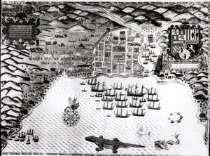 Santiago, Kap Verde, 1589 (handfärgad gravyr)